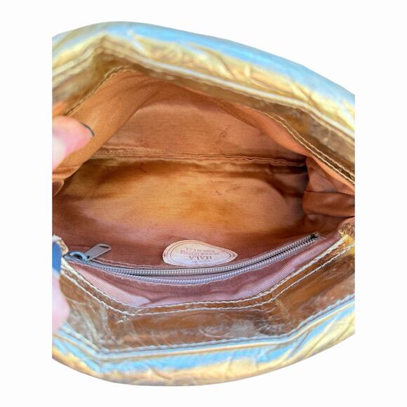 Vintage Gold Metallic Ruched Clutch Bags by Hala USA Eye Catching Evening Purse - Picture 12 of 16